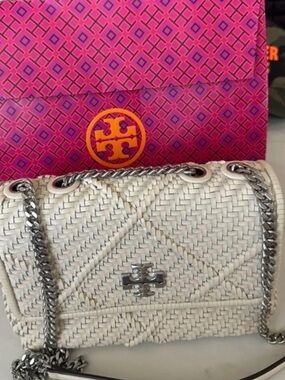 Tory Burch Cream Woven Chain Crossbody Bag